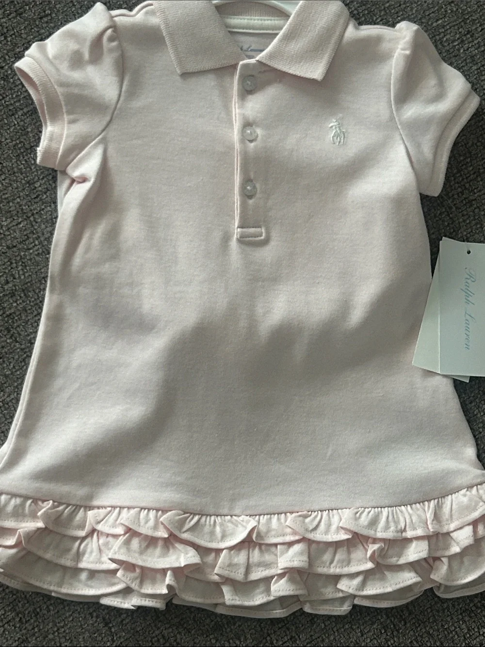 Ralph Lauren Pale Pink Polo Romper with Ruffle Hem 50%OFF SEND OFFER